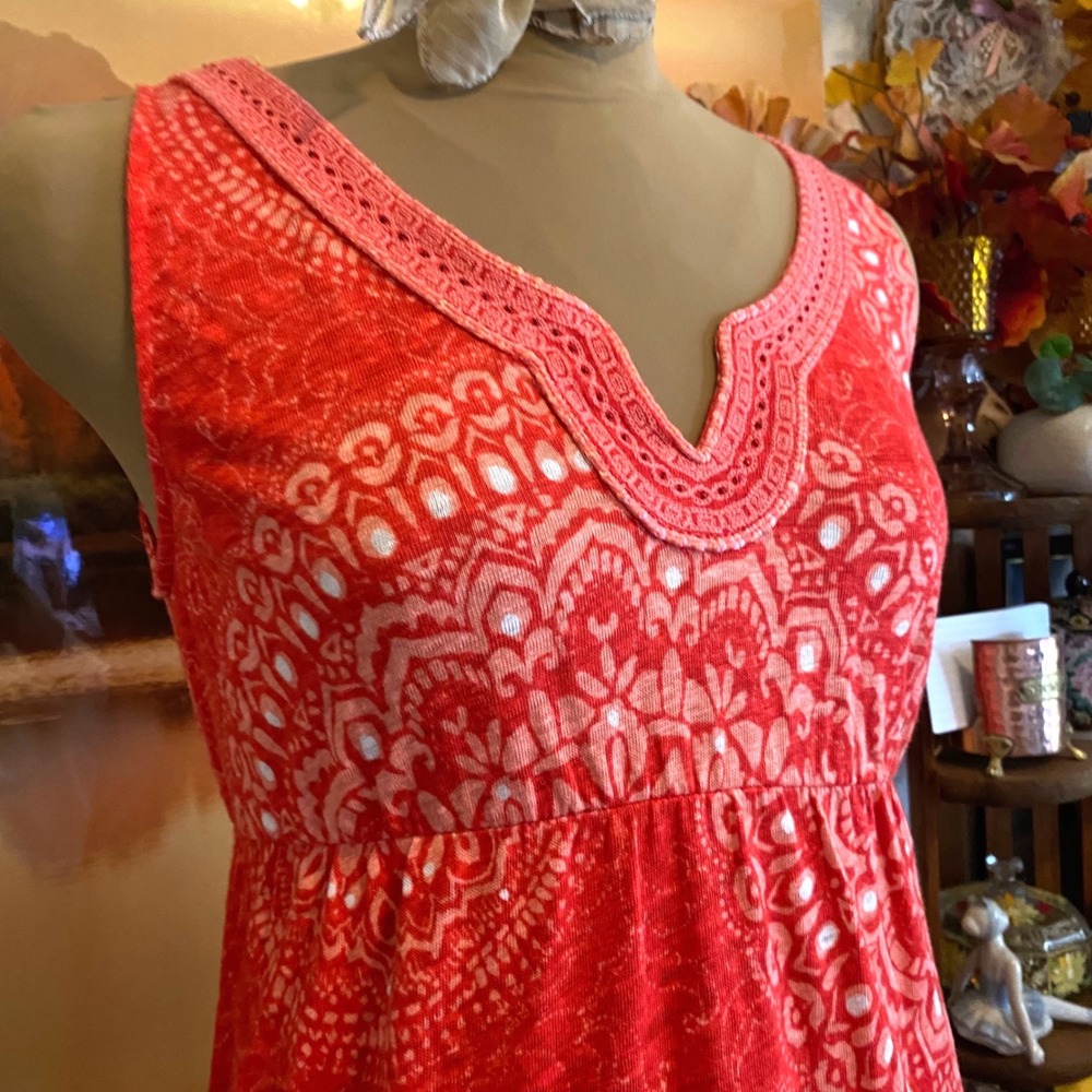 New Tommy Bahama Maxi Dress Boho Dahlia Medallion Women 100% Linen Red S 4/6 - Picture 4 of 7